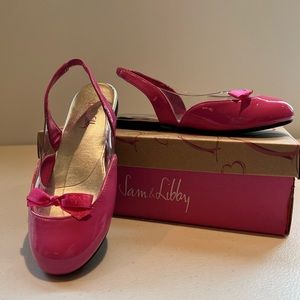 Sam & Libby Kids Size 13 Hot Pink Dressy Bow Patent Flats with Sling Back